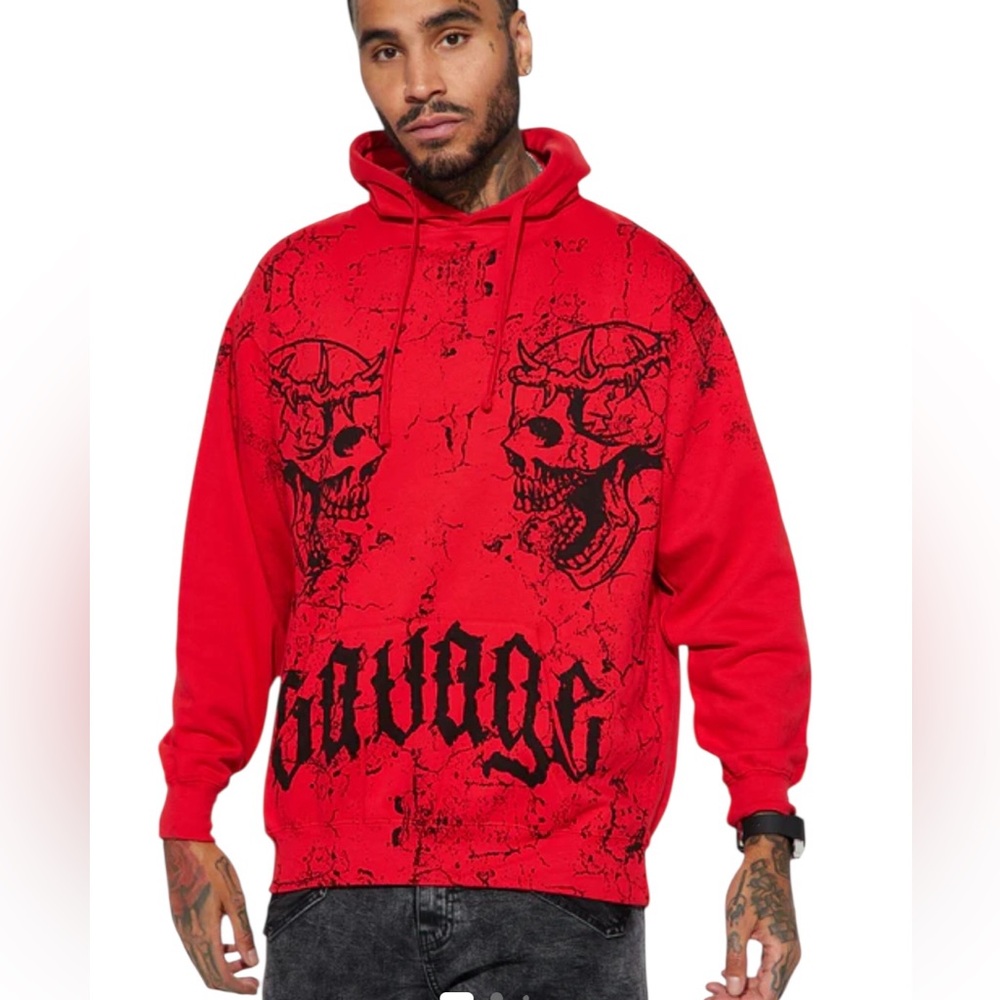 Zuni Sportswear Crown Of Thorns Savage Kangaroo Pocket Red Hoodie Size Medium